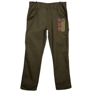 Wrangler Mens Canvas Utility Workwear Pants Size 32x32 Olive Green Relaxed Fit